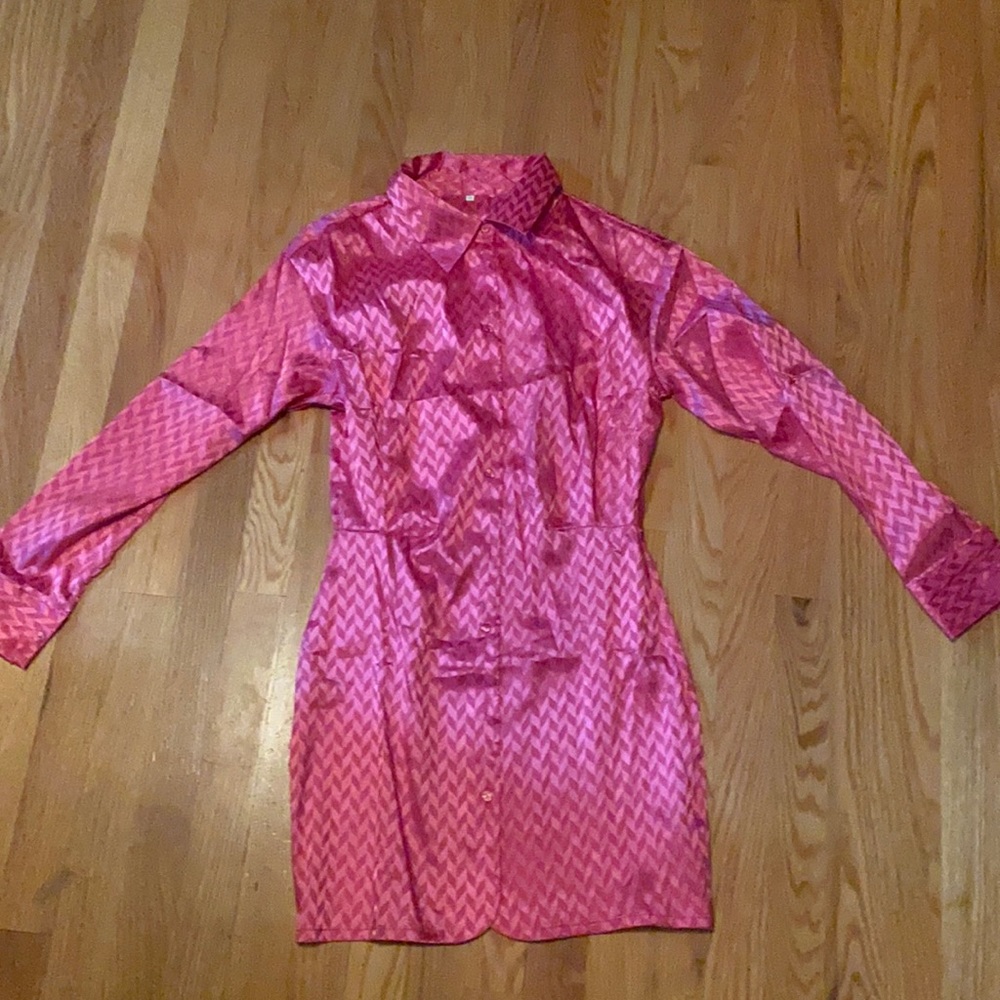 Pink pattern shirt dress